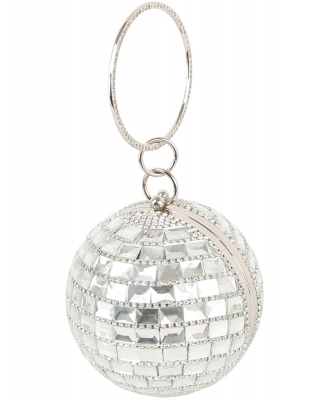 Rhinestone Mirror Ball Clutch Crossbody Bag LGZ103 SILVER